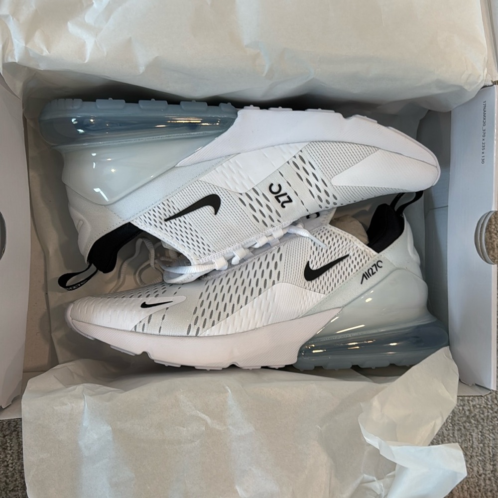 Brand new, in the original box, white Air Max 270. Never warn. Size 12.5